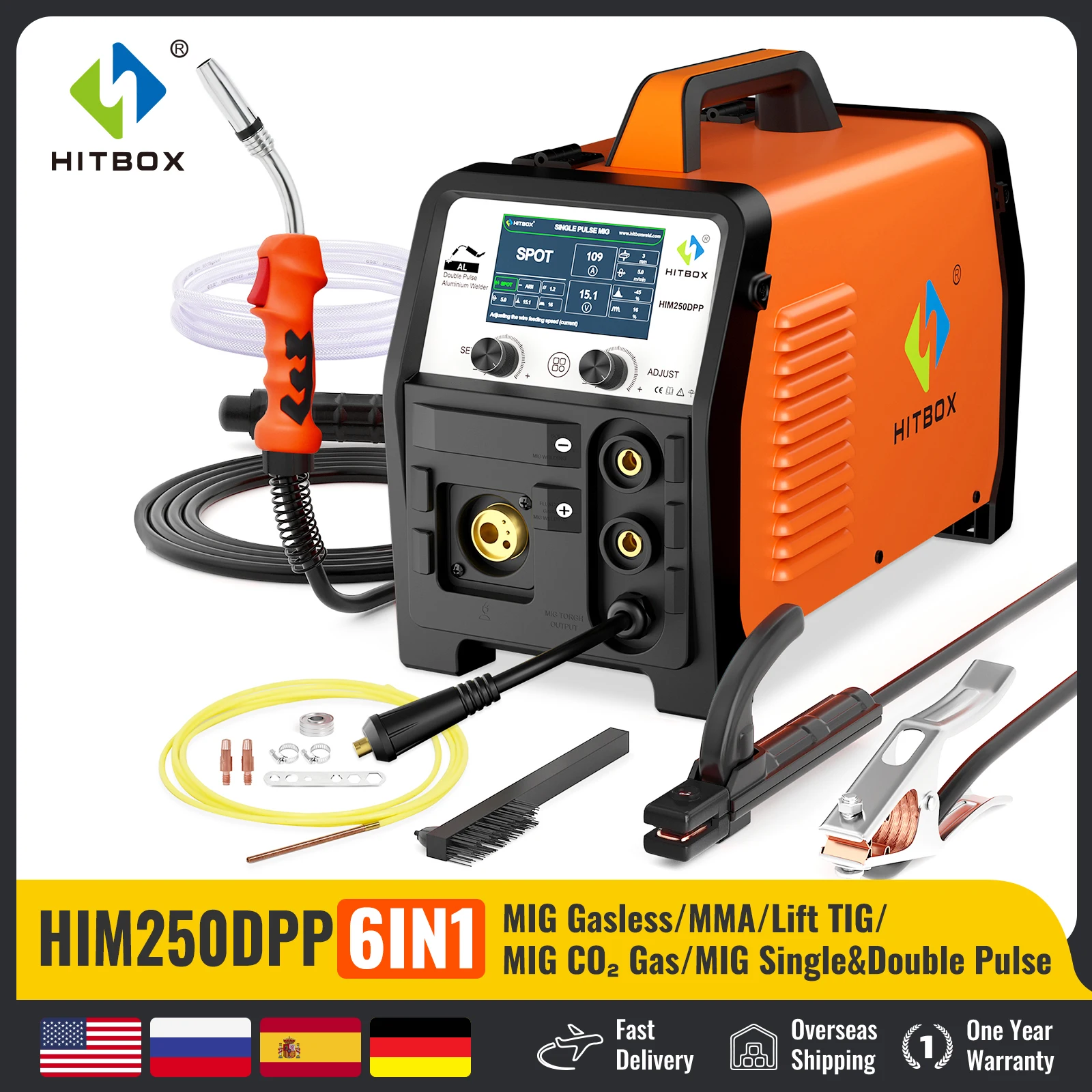 

HITBOX Double Pulse Aluminum Welder MIG Welding Machine HIM250 DPP 180A MIG Gas/Gasless /MMA/Lift TIG IGBT Inverter Welders