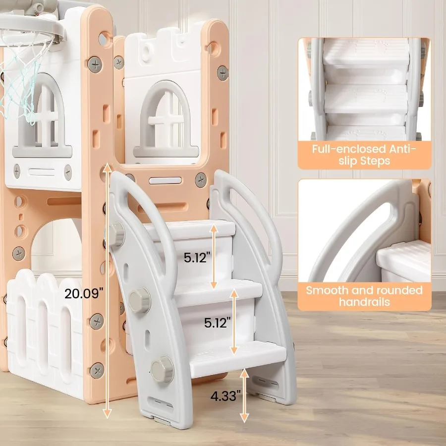 مجموعة ألعاب منزلق للأطفال الصغار 8 في 1، مجموعة ألعاب داخلية للأطفال الصغار لـ 1-3 أطفال خارجية مع نفق متسلق منزلق وكرة السلة #4