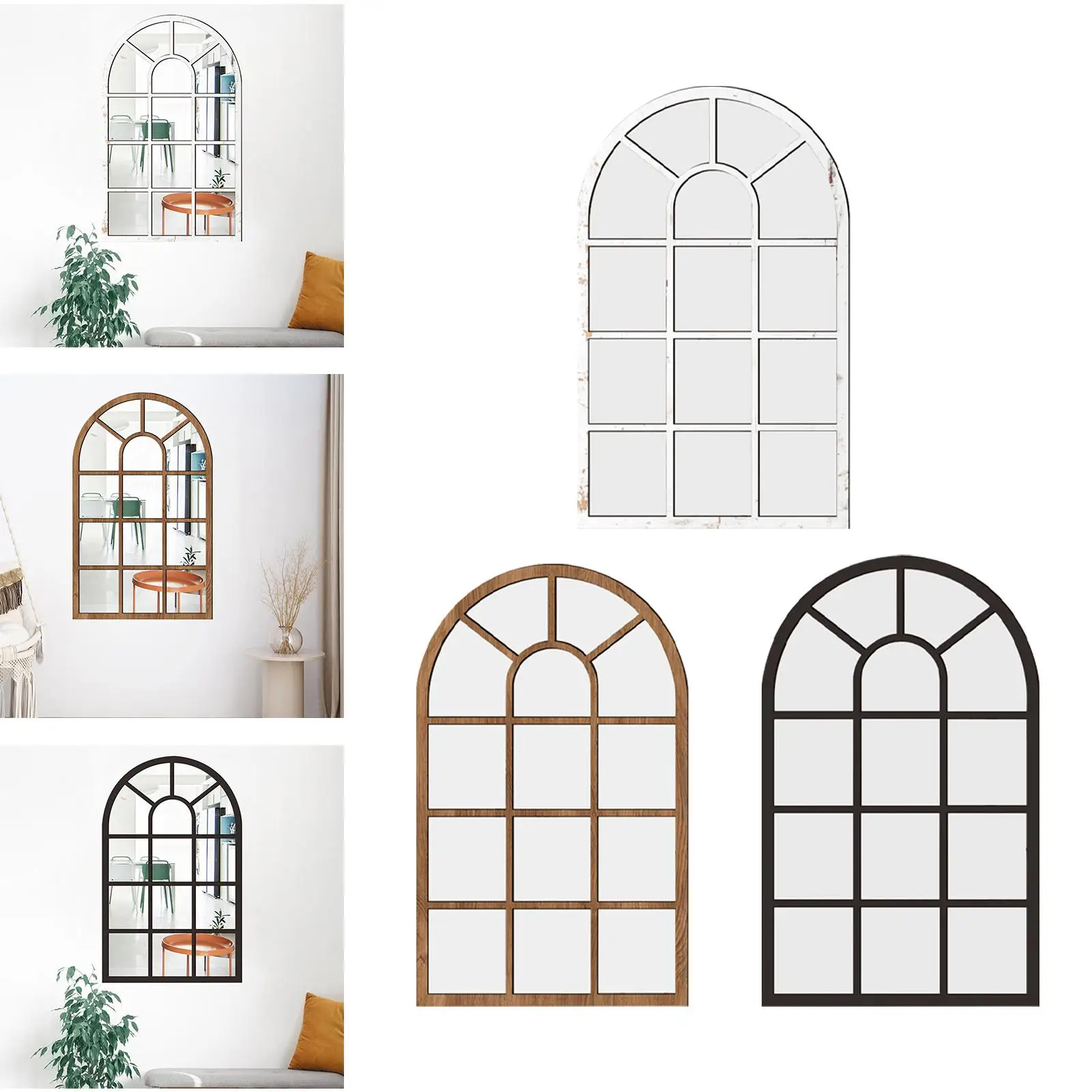 Arched Window Wall Mirror Rustic Wood Acrylic Minimalism Wall Decor Wall Decorative Mirror for Entryway Bedroom Home Decoration