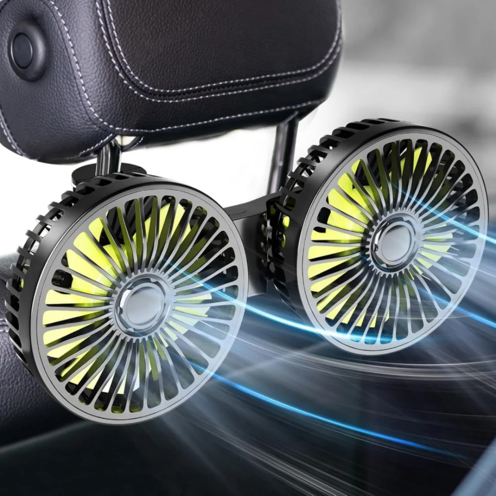 مروحة سيارة 3 سرعات لمقعد السيارة الخلفي مروحة تبريد USB شحن مروحة مزدوجة الرأس 360 درجة دوران الرقبة برودة لملحقات السيارات الصيفية