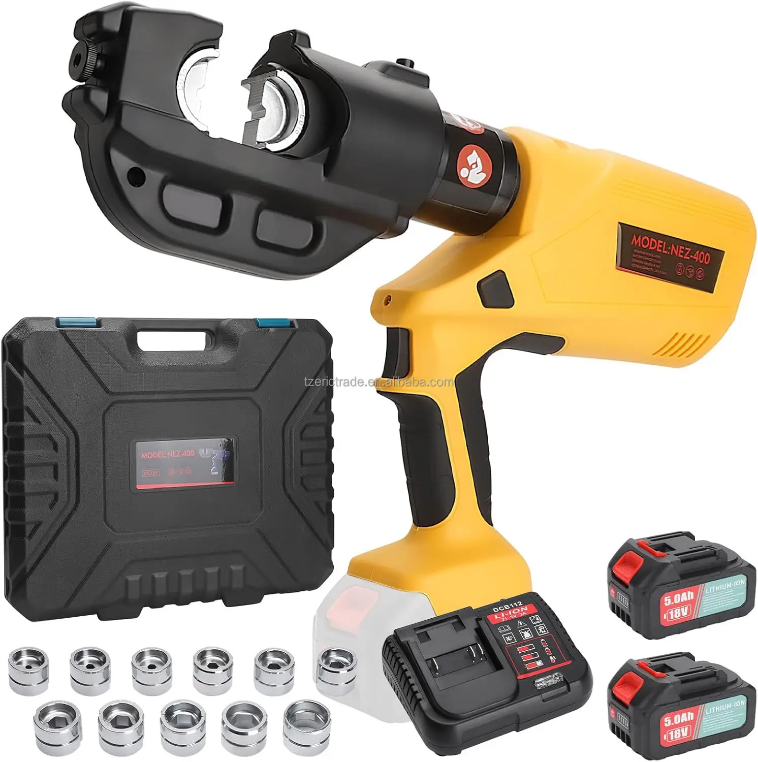 

12 Ton Electric Hydraulic Cable Tool Digital Display 11 Dies 2 Rechargeable 5.0Ah Batteries For Copper/Aluminum Hexagonal