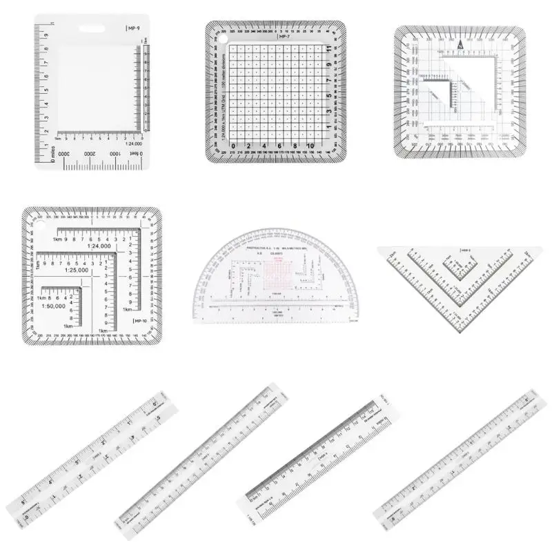 Military Protractors Outer Edges 0-6400 Miles Coordinate Scale Map Measure Tool Dropship