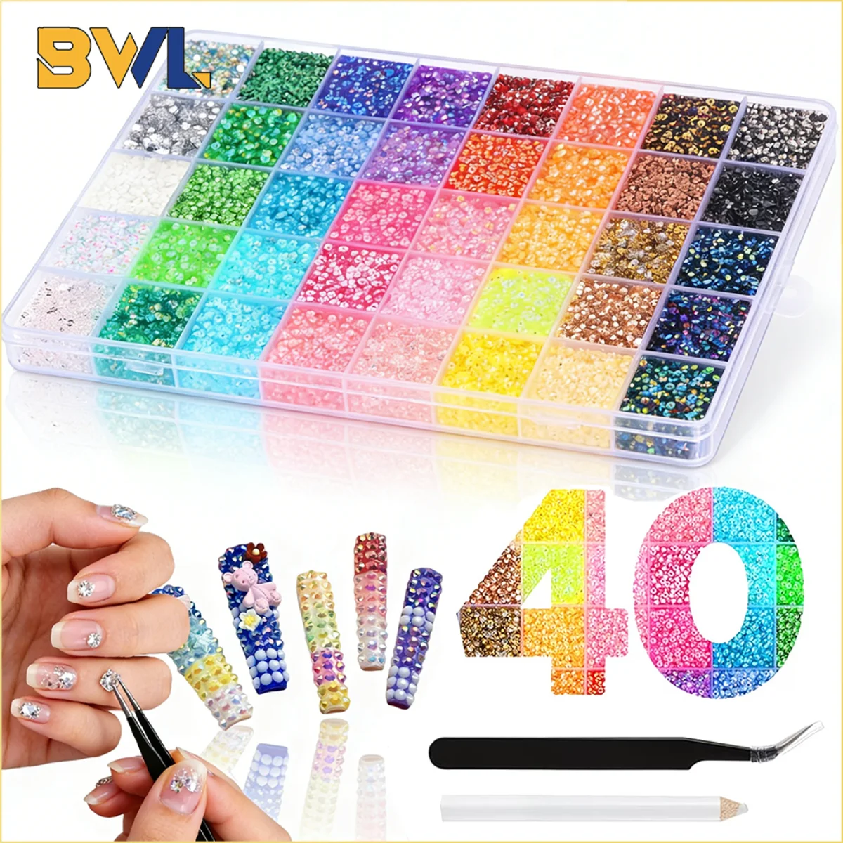 

40 Colors Resin Flatback Rhinestones Gems for Nail Art DIY Clothing Shoes Crafting Diamond Decoration Accessories