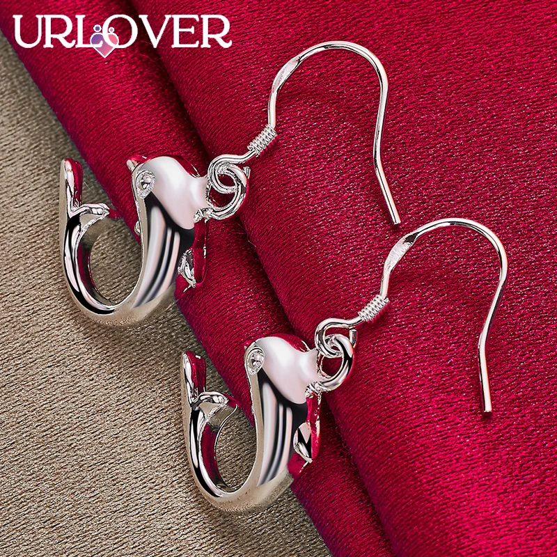 

URLOVER 925 Sterling Silver Earring For Woman Dolphin Drop Earrings Lady Party Wedding Fashion Charm Jewelry Birthday Gifts