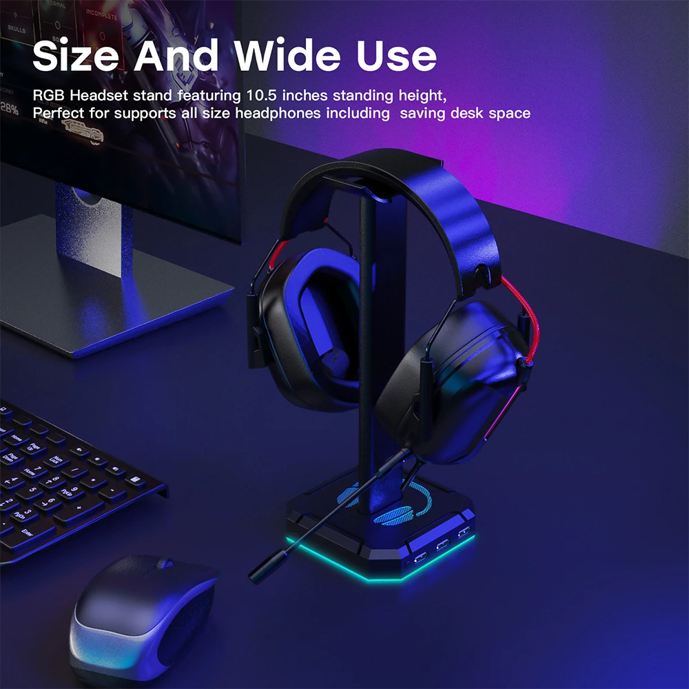 7 Color RGB Headset Stand 3 USB Ports Holder USB Hub Gaming Headphone for Gamers Gaming PC Accessories Desk