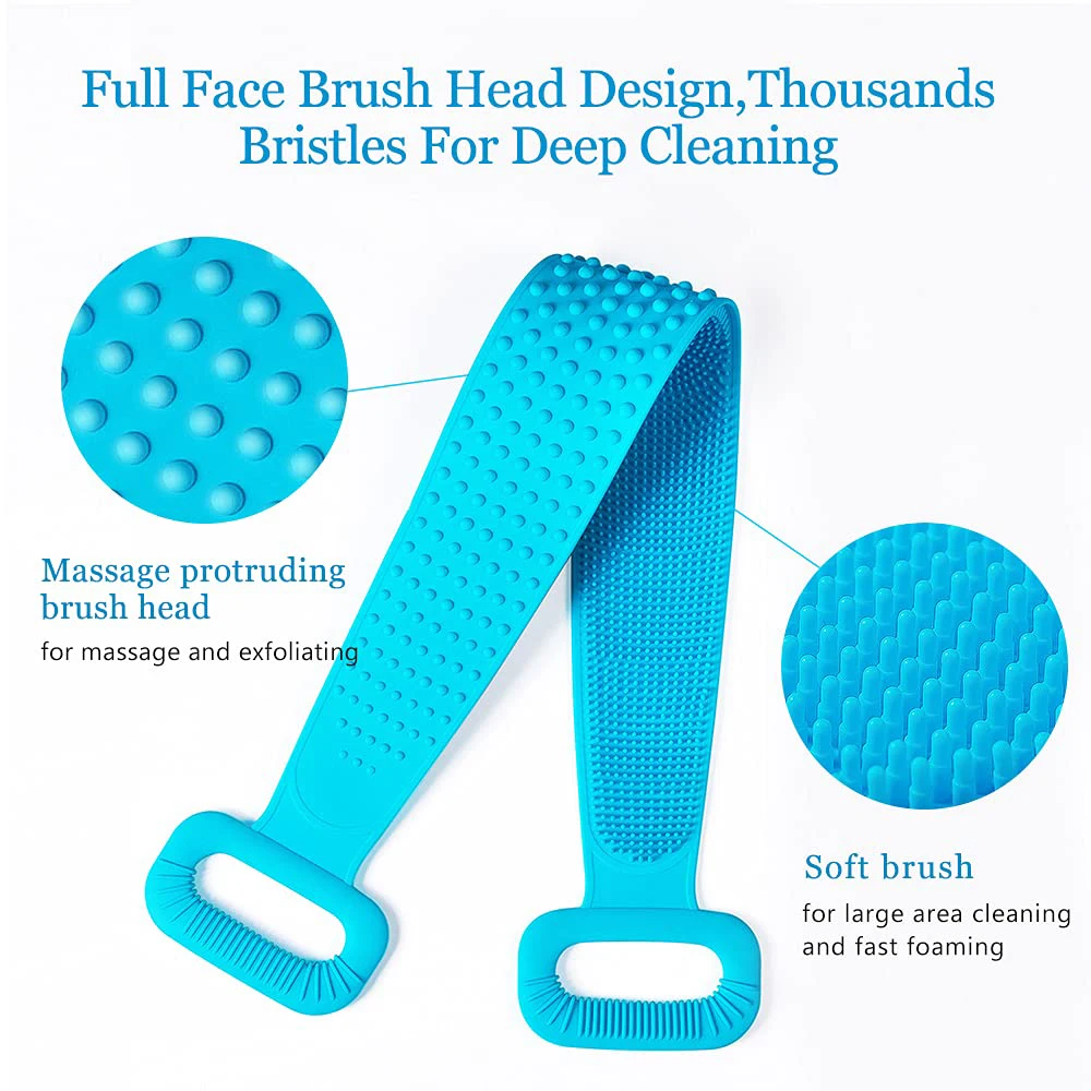 Silicone Back Scrubber Bath Brush Soft Loofah Shower Towel Bath Belt Body Exfoliating Massage Body Cleaning Strap Bathroom Tools