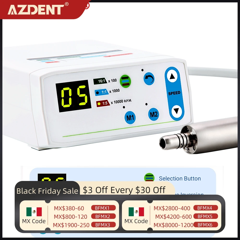 AZDENT Dental LED Brushless Electric Micro Motor Internal Spray Work with 1:1 1:5 16:1 Low Speed Handpiece Lab Tools