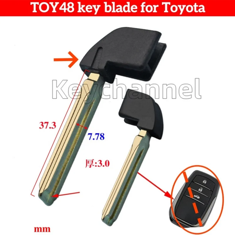 10pcs TOY48 Car Smart Proximity Key Blade Double-Sided Emergency Insert Key Blank for Toyota Land Cruiser Crown Vehicles