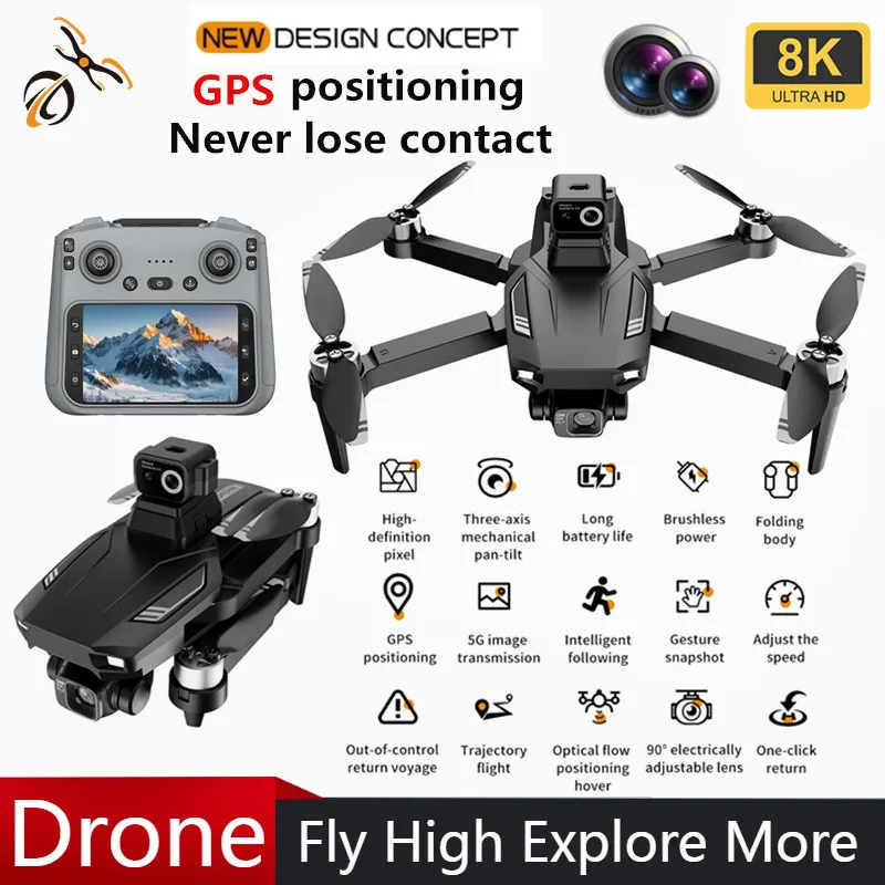 

F204 Drone 5.5-inch screen3-Axis Gimbal Professional 8K HD Camera Obstacle Avoidance Brushless 5G Dron RC Quadcopter GPS Toys