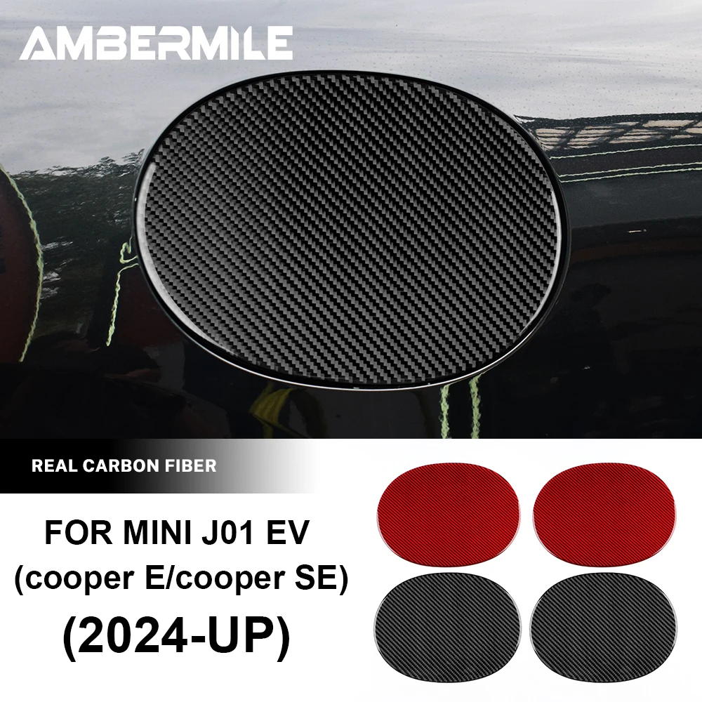 

For Mini Cooper Electric E SE J01 EV 2024 2025 Car Fuel Tank Cap Cover Gas Real Soft Carbon Fiber Trim for J01 Exterior Sticker