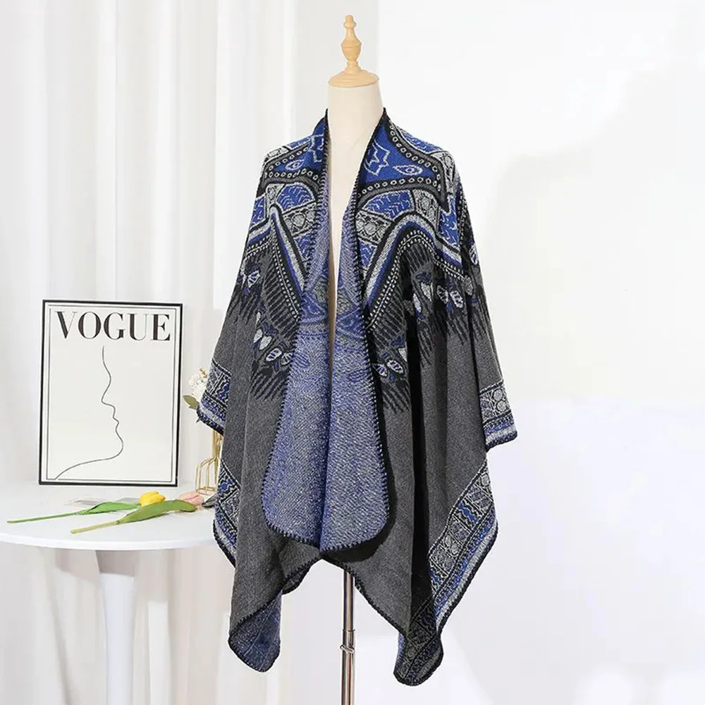 Mens Cloak Hooded Ethnic Pattern Wrap Bohemian Outdoor Travel Drape Mantle Embroidered Warm Shawl Holiday Unisex Men's Clothing