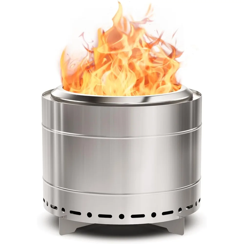 

Portable Stainless Steel Smokeless Fire Pit, 19.5 Inch Outdoor Wood-Burning Fire Pit for Camping and Bonfires