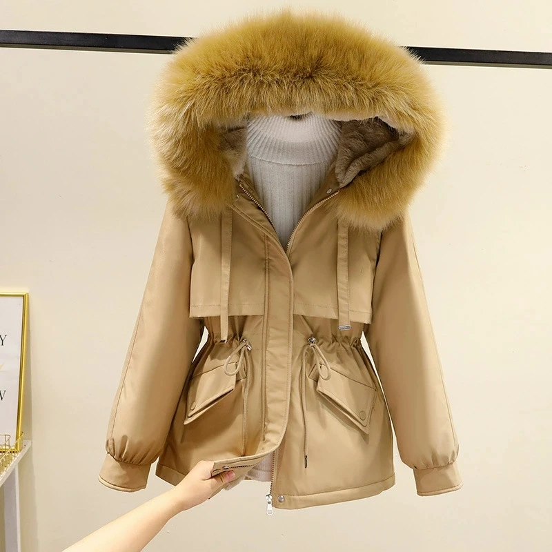 Parkas de terciopelo para mujer, abrigo de invierno 2025, nuevo abrigo de algodón para mujer, chaqueta acolchada de algodón corta holgada coreana, prendas de vestir con capucha para mujer