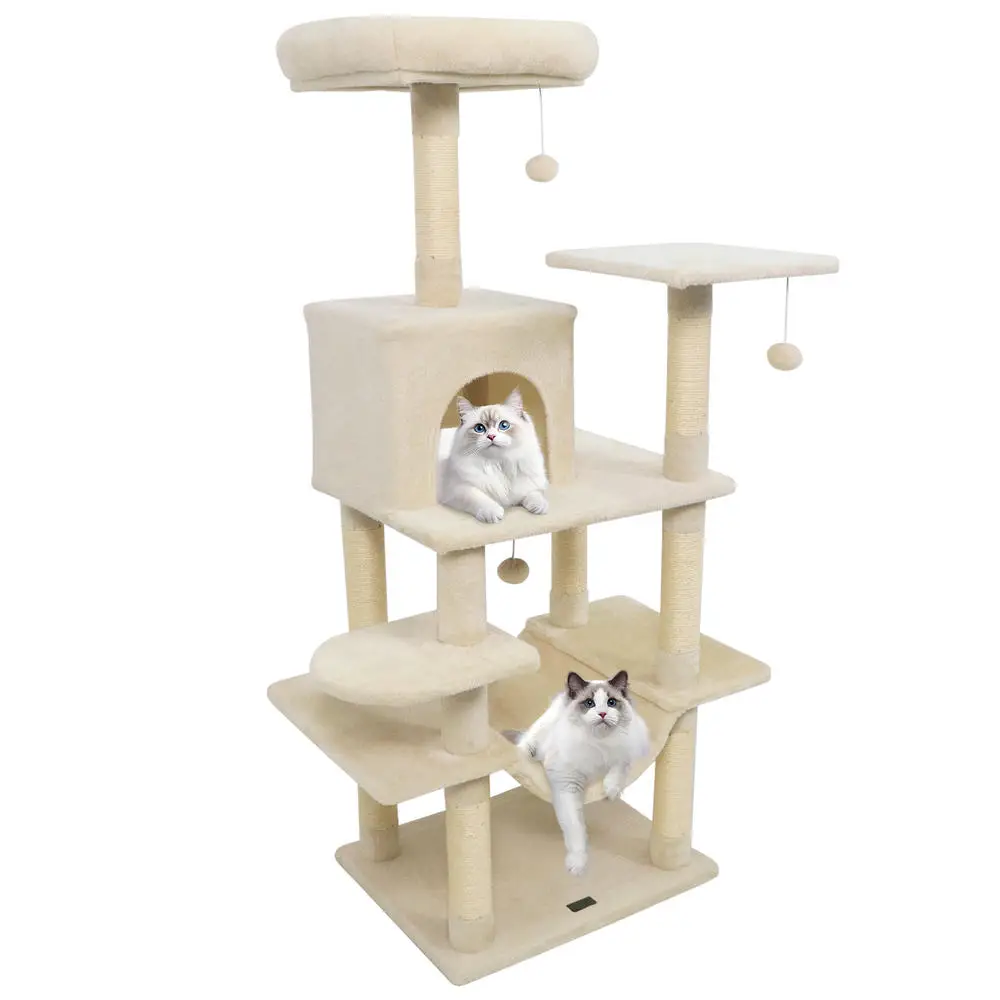 Inch MultiLevel Cat Tree With Natural Sisal Scratching Posts Soft Plush Top Perch And Cozy Condo Indoor Activity Tower For Cats Beige