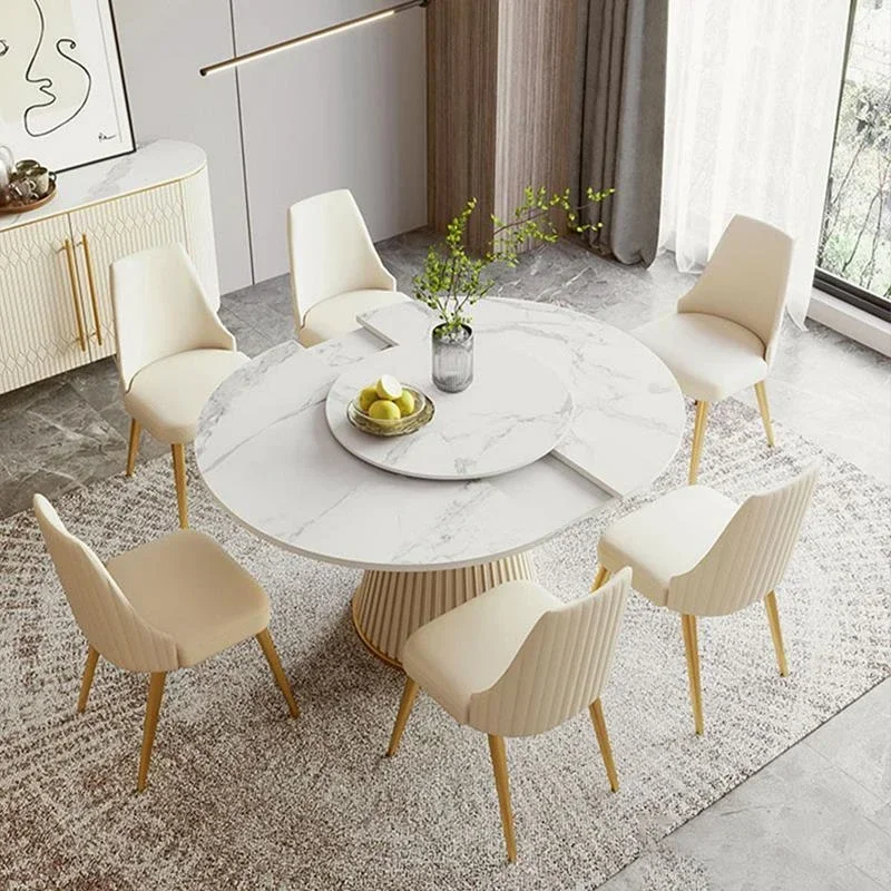 

Extendable Round Kitchen Table For Dining Room Restaurant Marble Dining Table And 6 Chairs Modern Luxury Indoor Home Furniture