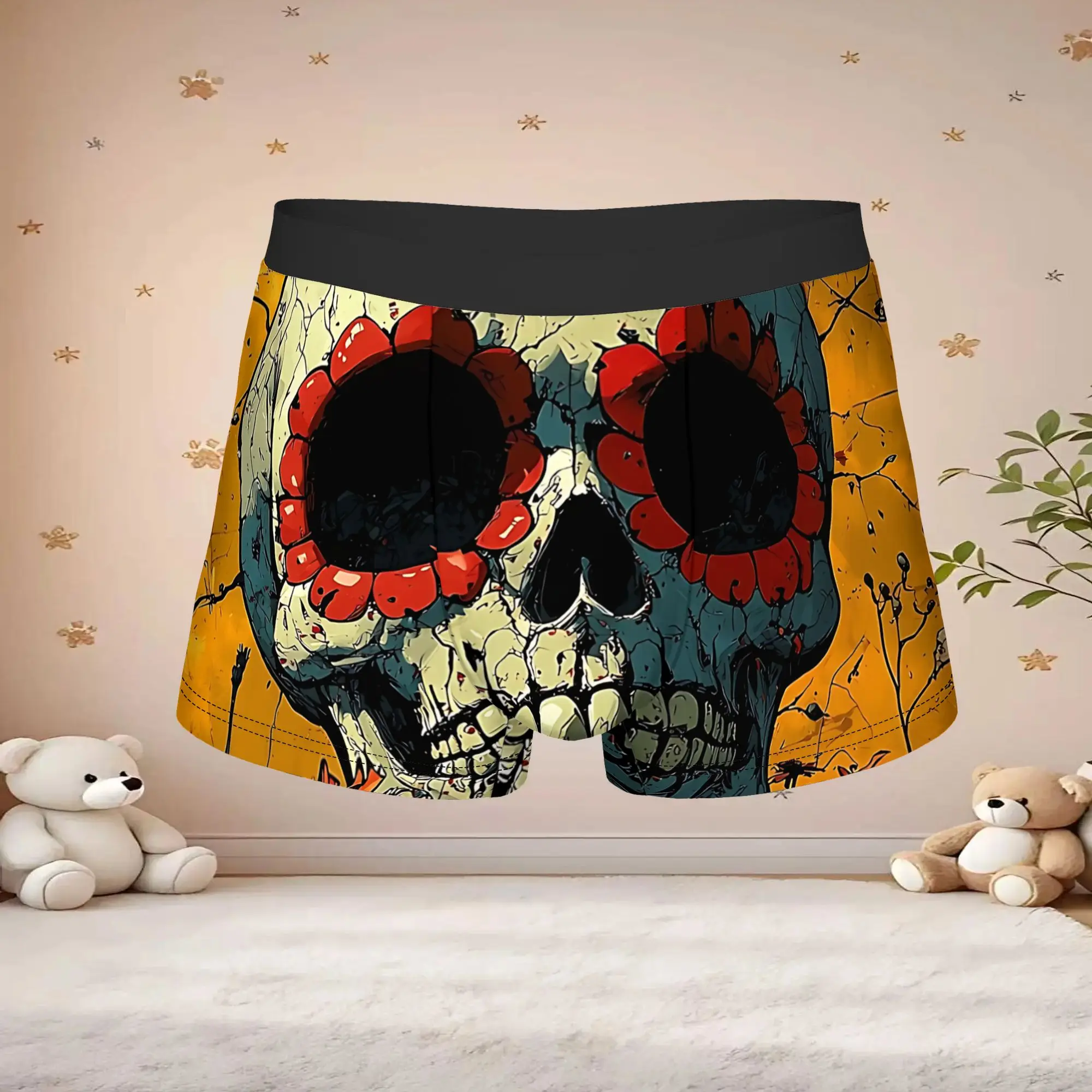1pc Popular Skeleton Flower Bouquet Print boxers  adults  Breathbale Panties Men's Underwear Print Shorts Boxer Briefs