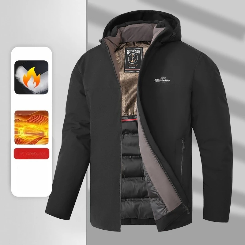 

Зимние мужские повседневные теплые куртки со съемной шапкой, пальто, деловая повседневная куртка с хлопковой подкладкой, мужские парки с капюшоном