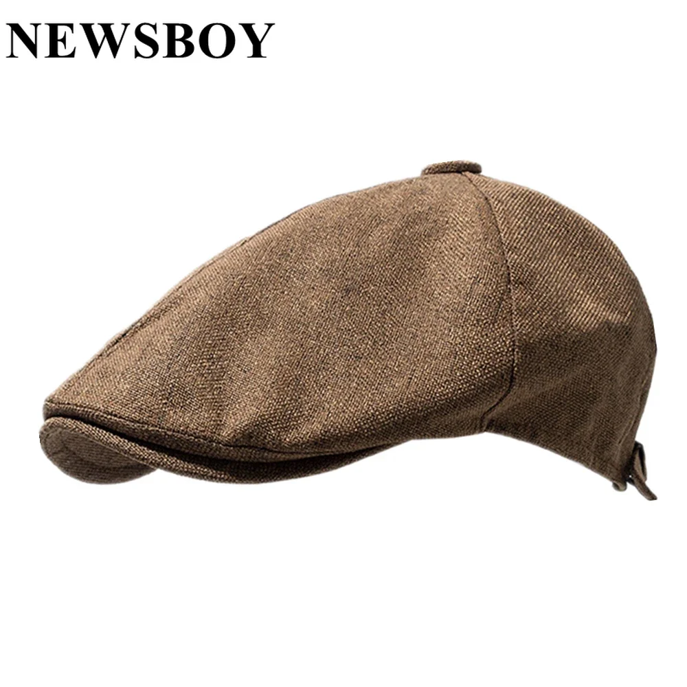 NEWSBOY Hat for Men Women Linen Beret Spring Summer Flat Cap Breathable Duckbill Driving Hats Cotton Khaki Octagonal Cap