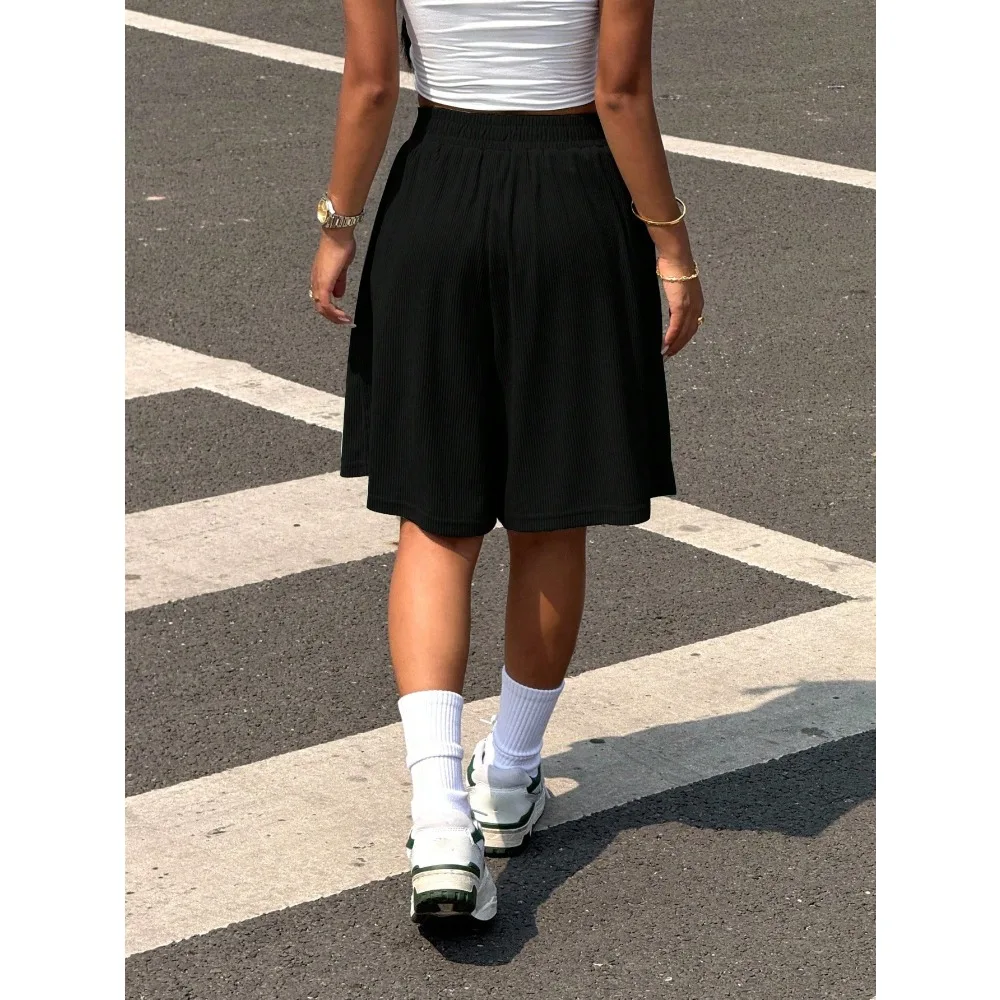 شورت نسائي رياضي كاجوال برباط وخصر واسع الساق من القطن الخالص شورت عصري للياقة البدنية شورت نسائي