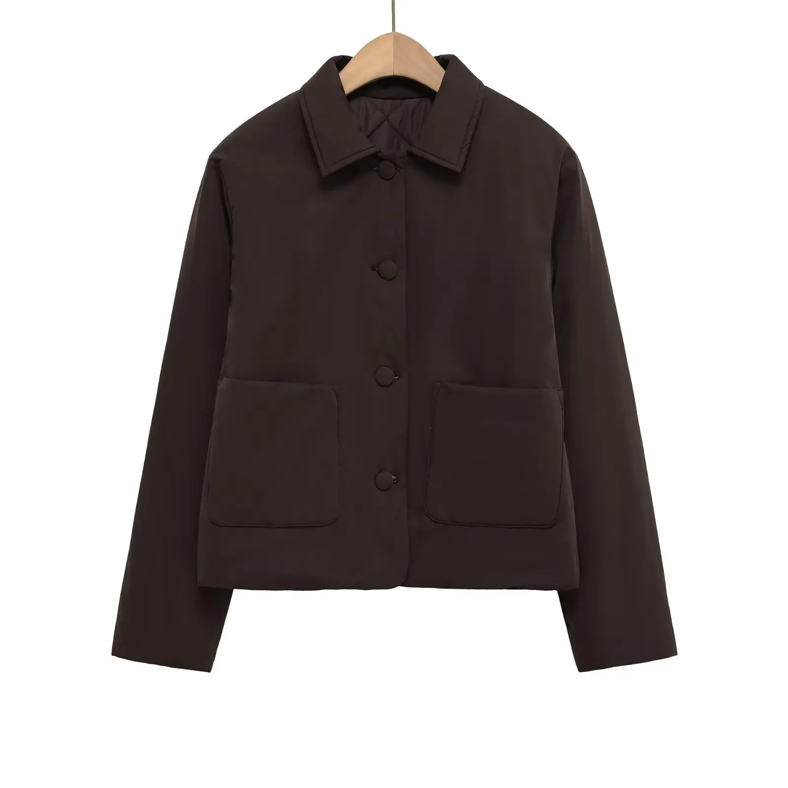 Jaket Wanita Musim Gugur 2025 Model Baru Warna Solid Berbahan Katun Berisi Dakron Gaya Retro Kancing Chic Kasual Jaket Luar Wanita