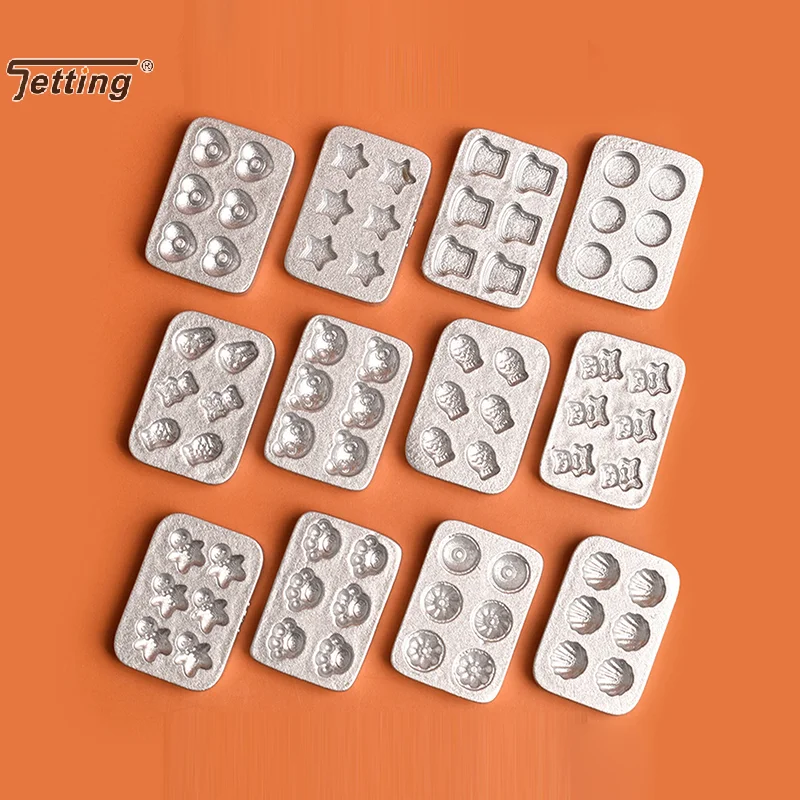10pcs Doll House Miniature Mini Cake Baking Mold Kitchen Scene Mini Plate Gingerbread Man Heart Baking Tray Model Decoration