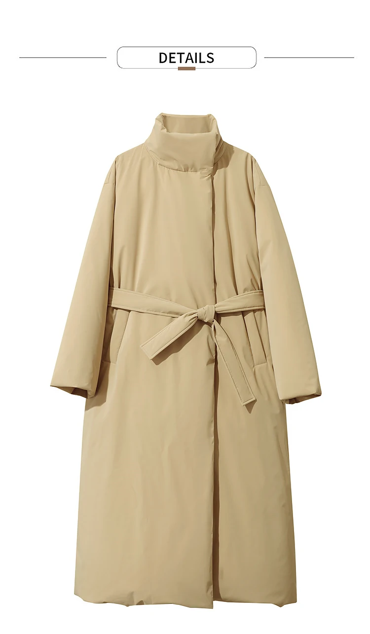 Amii Down Coats 2025 Winter New Solid Color Loose Long Women's Outerwear With Belt High Neck Thicken Warm Down Jacket 12544184