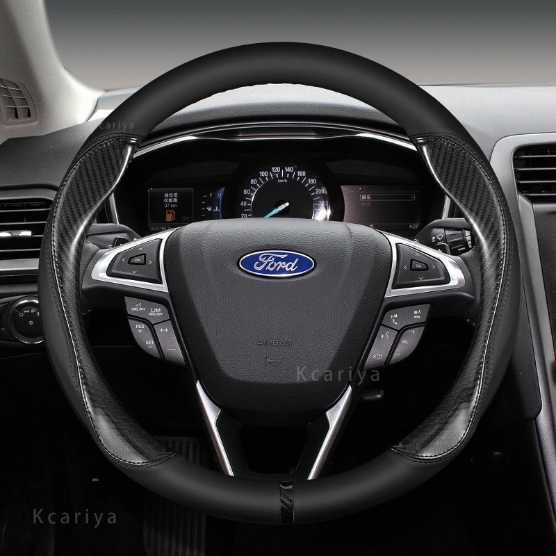 No Smell Thin For Ford Escape Steering Wheel Cover Genuine Leather Carbon Fiber Fit EcoBoost 245 ST-Line Pro 2020 2023