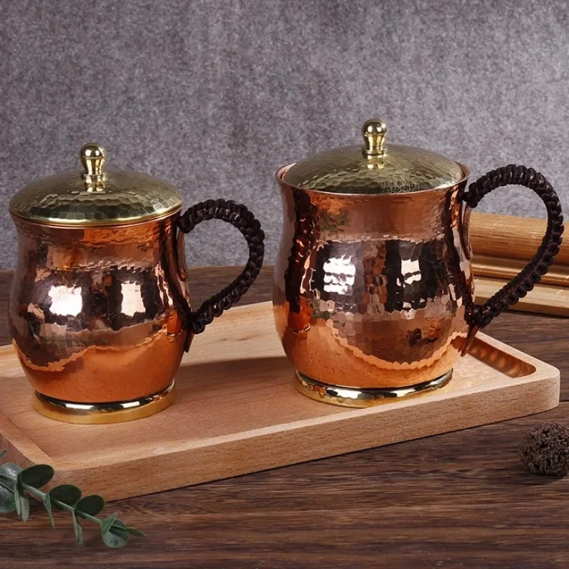 

Vintage Copper Coffee Mug Handmade Moscow Mule Portable 500ml With lid Tea Mug Heat insulation Drinkware Hot Water Cup Kitchen