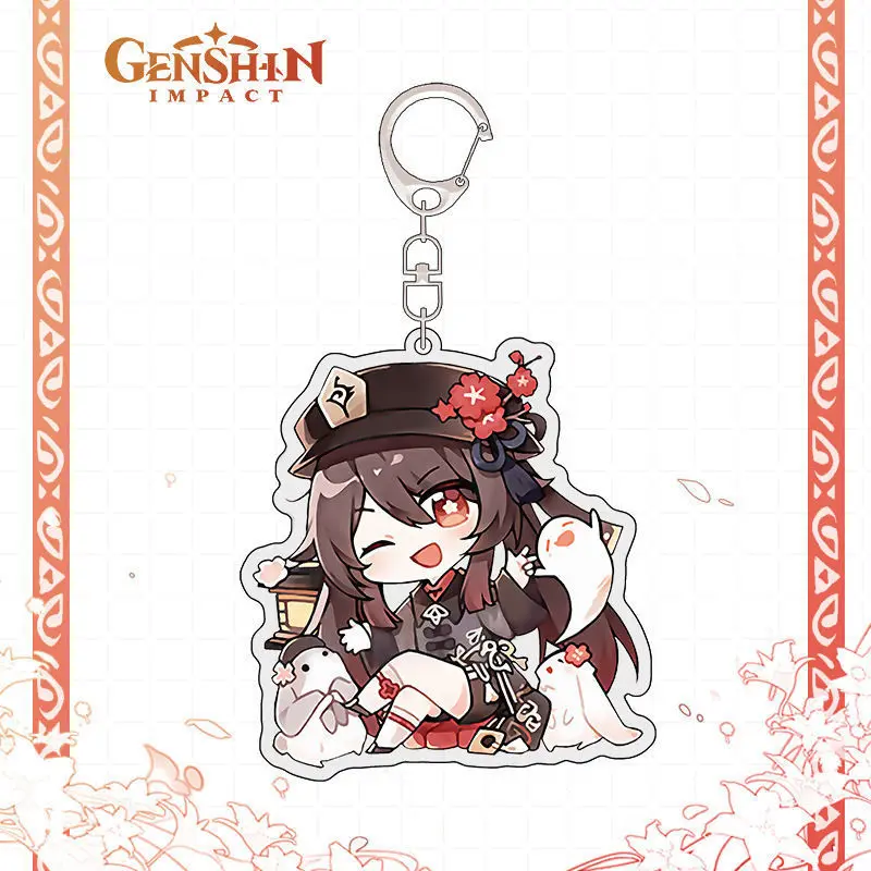 Original Game Genshin Impact Venti Hu Tao Zhongli Cosplay Keychain Sided Bag Pendant 6CM Q Version Acrylic Gifts