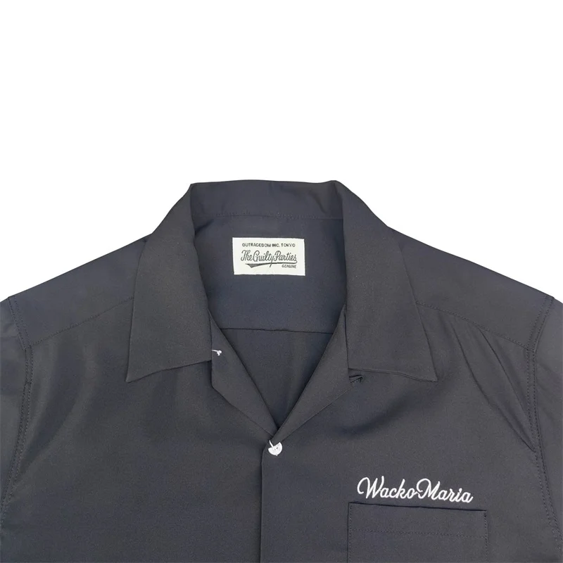 High-end Summer WACKO MARIA Solid Color Cursive wackomaria Embroidery Logo Simple Hawaii Short Sleeve Shirt