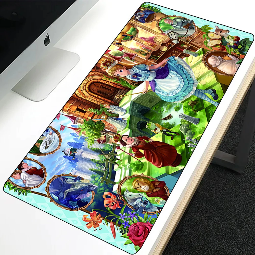 Alice im Wunderland Mauspad mit Abenteuer, HD-Druck, Computer-Gamer-Mauspad mit Rastkante, XXL90 x 40 cm, Tastatur, PC-Schreibtischunterlage