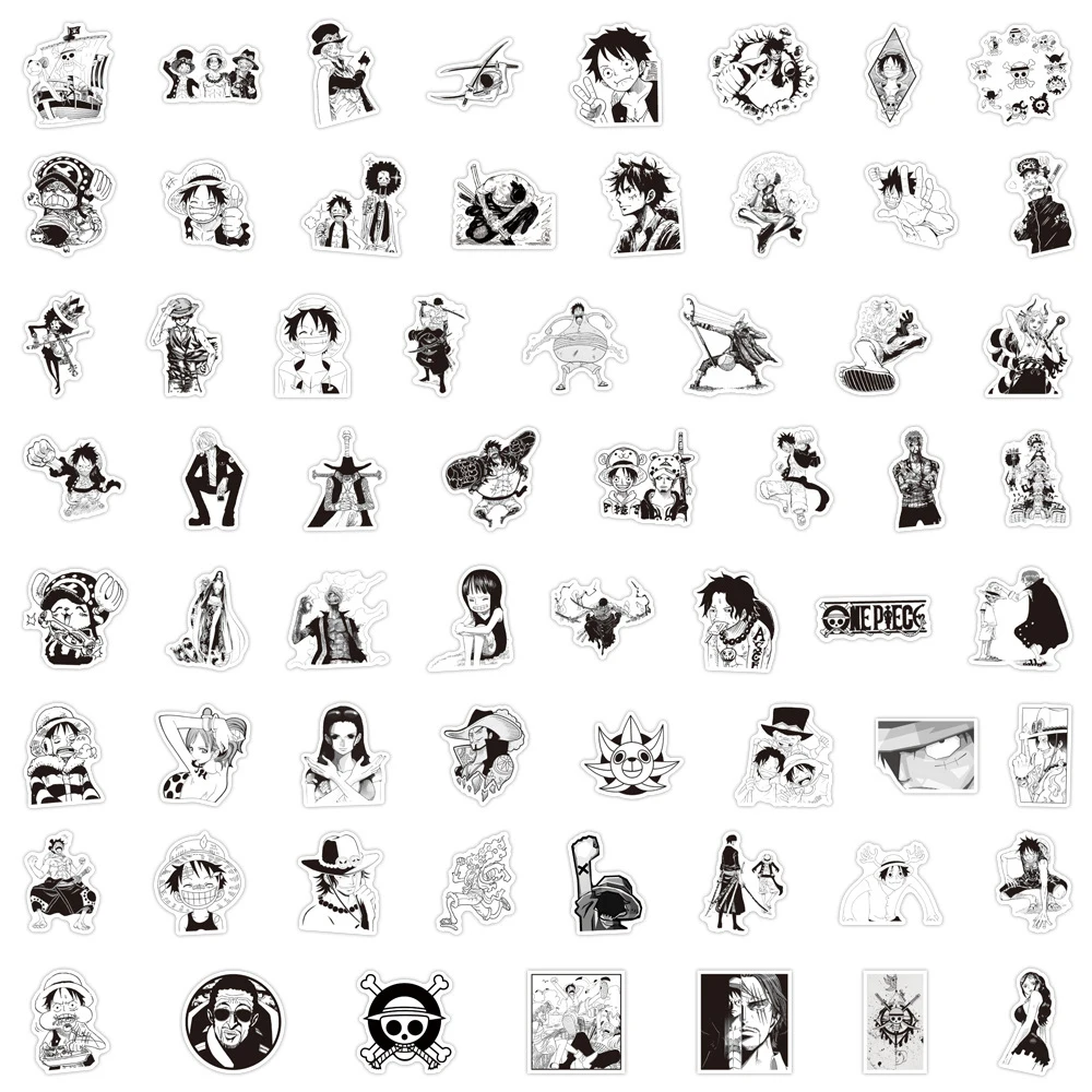 10/30/50/120pcs Black White Luffy Zoro Cartoon Stickers Anime ONE PIECE Decals Suitcase Motorcycle Laptop Car Cool Sticker Decor view 6