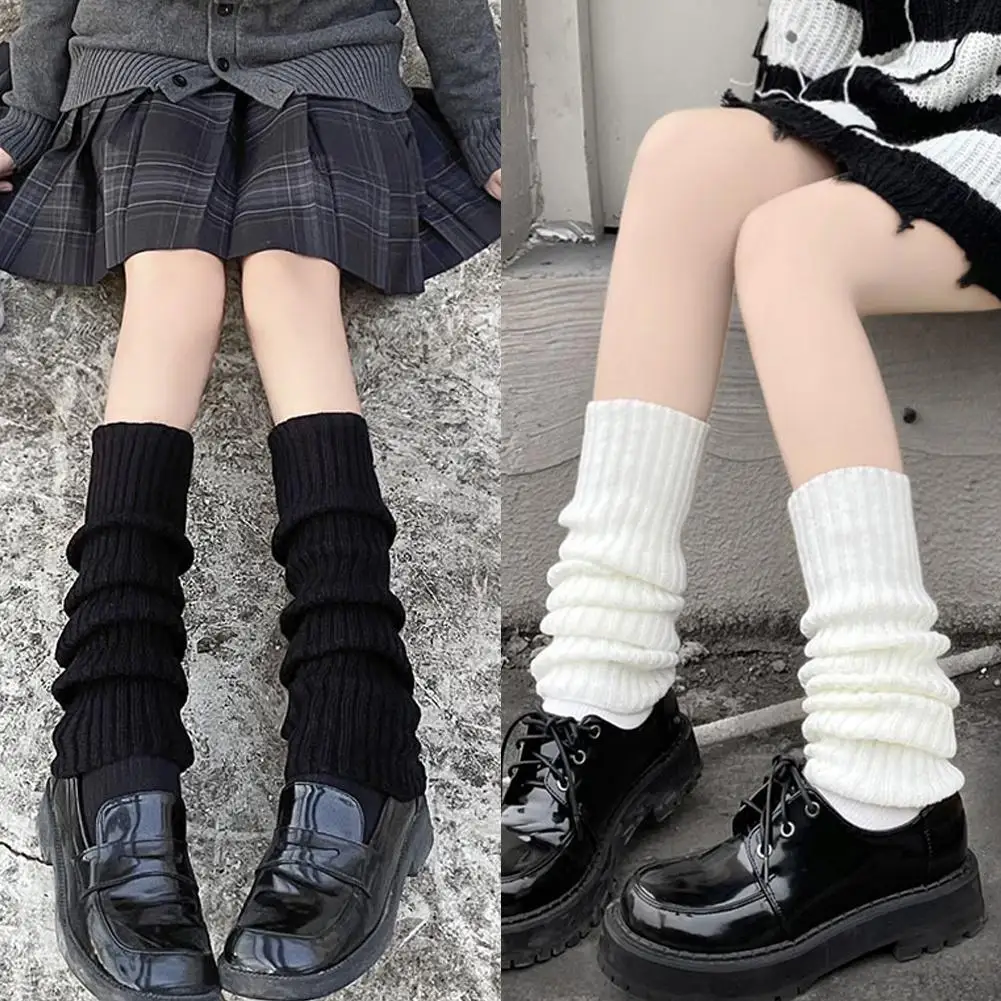 JK Lolita Harajuku Style Knitted Socks Mid Tube Stacked Socks For Women Children's White Long Leg Socks Leg Covers Autumn W V1F4