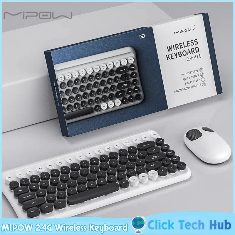 MIPOW 2.4G Wireless Keyboard Retro Round Keycap Suspended Design Mini Portable For Desktop Laptop PC Home Business Office Gaming