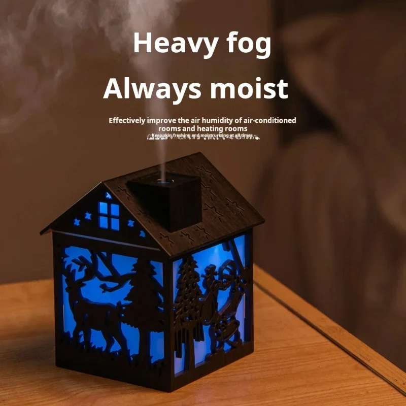 Creative Wooden House Moose Fog Humidifier USB Rainbow Ambient Light Humidifier Home Desktop Gift Humidifier
