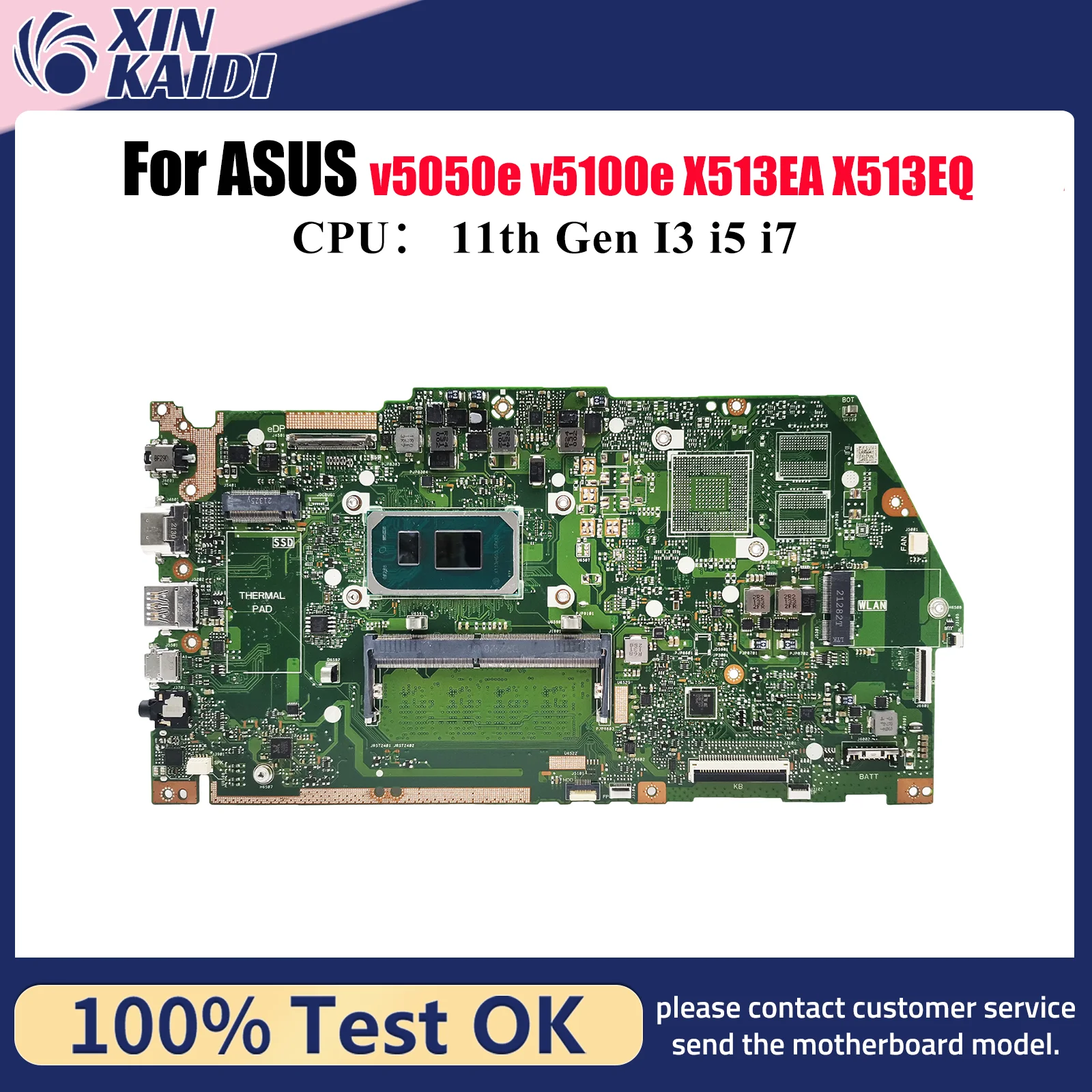 

X513EA Материнская плата для ноутбука ASUS VivoBook X513EP v5050e v5100e X513EA X513E X513EQ Материнская плата для ноутбука 11-го поколения I3 i5 i7