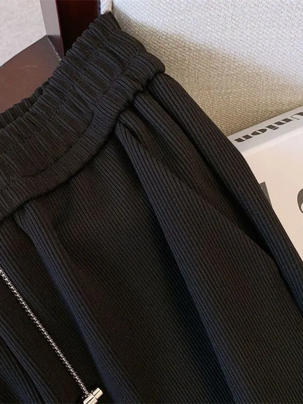 Pantalones de pierna ancha de talla grande para mujer, novedad de verano, pantalones informales rectos sueltos, pantalones con cadena, pantalones coreanos Sle Commute Wind de fibra de poliéster