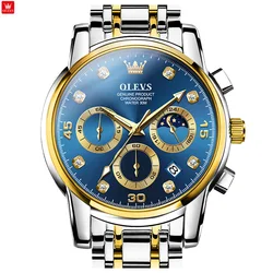 OLEVS 2889 Men’s Quartz Watch Chronograph Style Stainless Steel Luminous Date Display 30M Water Resistant Business Wristwatch