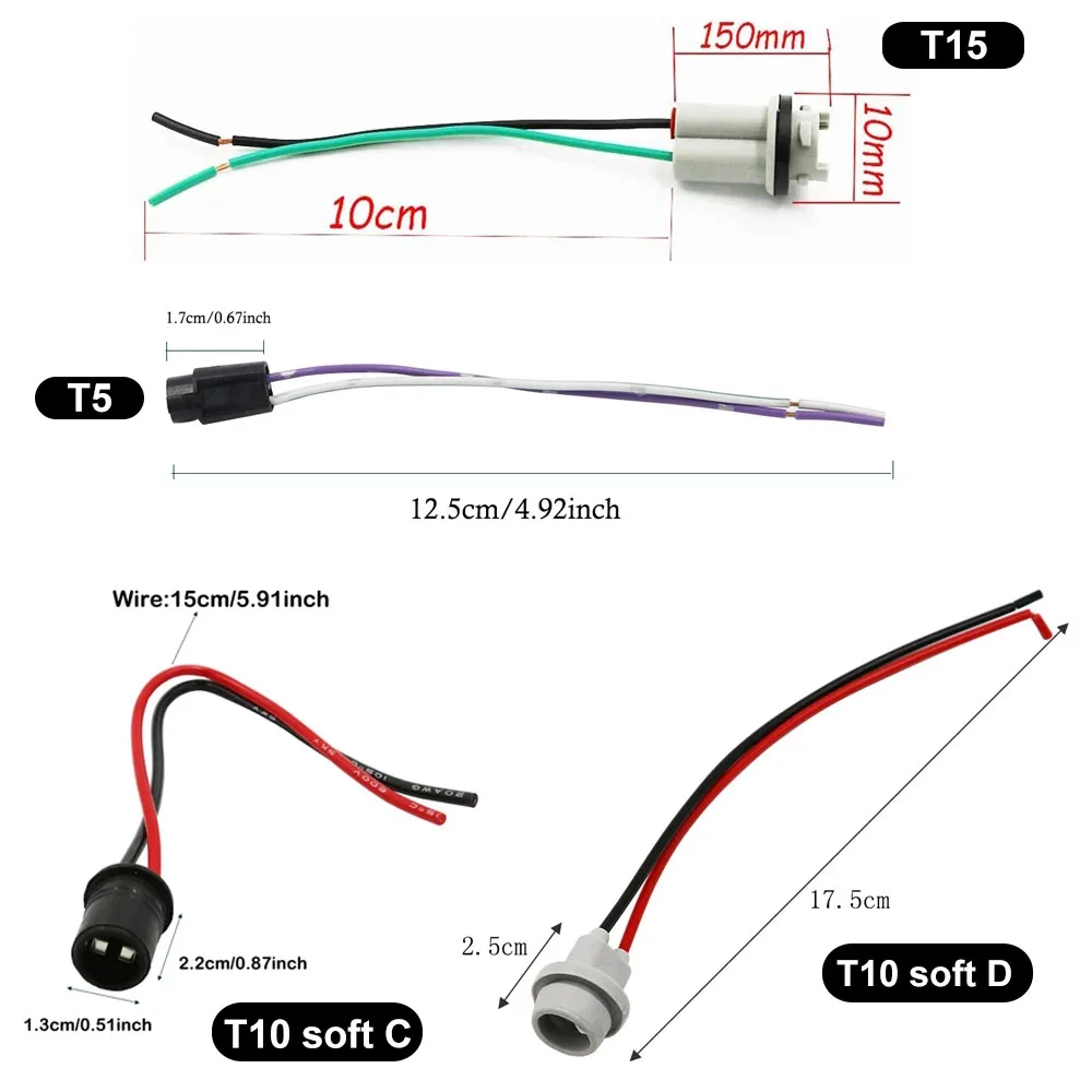 T10 W5W T5 T15 klinowa żarówka światło bazowe przedłużacz z wtyczką wiązki przewodów miękkie adaptery uchwyt żarówki kabel LED żarówka gniazdo złącza