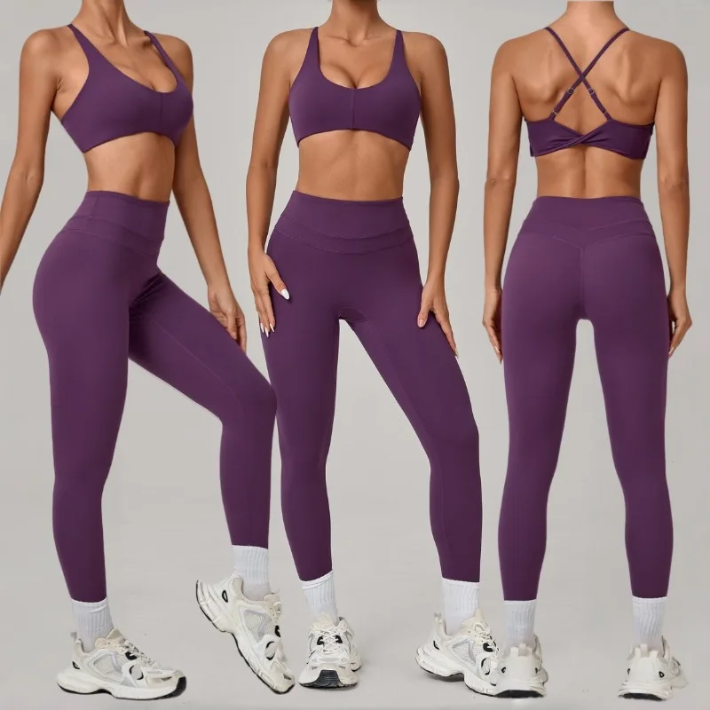 

Women's Naked Yoga Set Tight Fit Beautiful Back High Waist Elastic Sports Set Outdoor Leisure Running Fitness Clothing