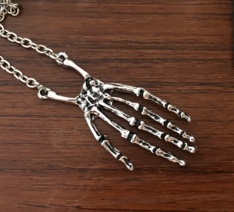 Gothic Skull Bone Hand Necklace Skeleton Palmistry Witch Pagan Gypsy Pendant Fortune Teller Jewelry Hot Charm Gift