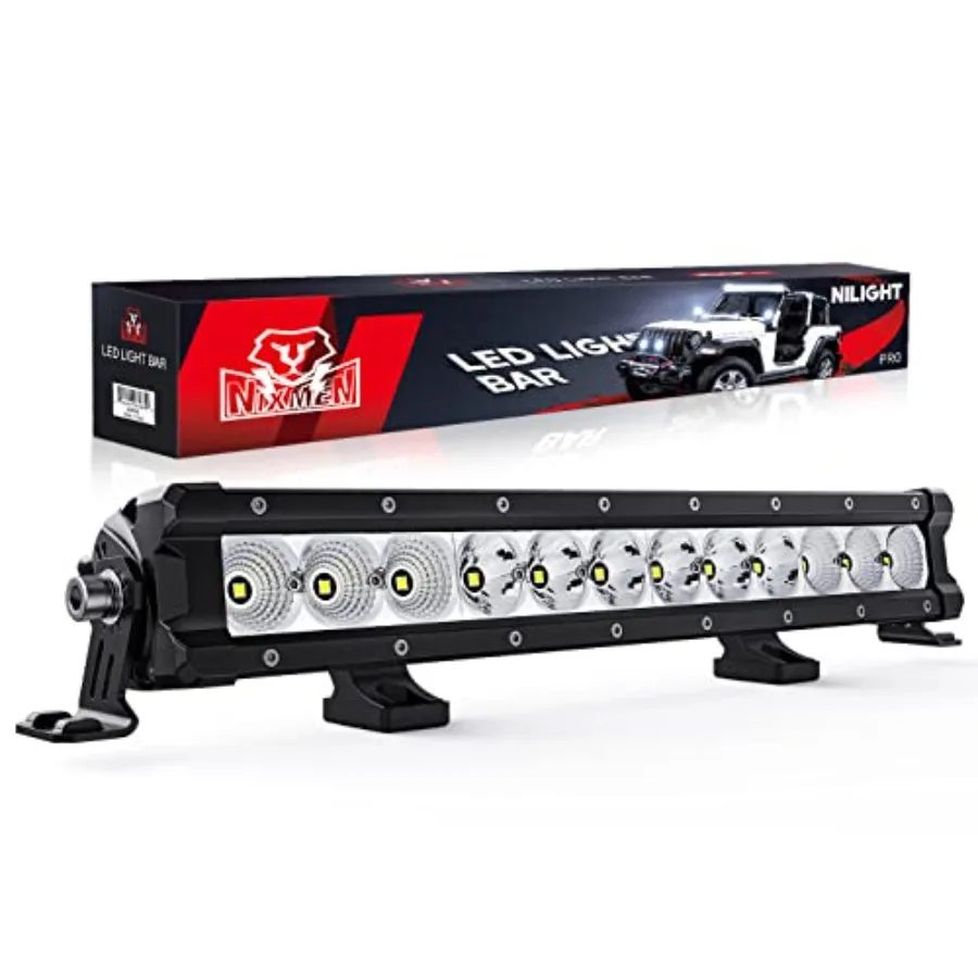 LED Light Bar 16 Inch 60W Flood Spot Combo Beam 7200LM v Offroad Single Row Slim LED Driving Lighting for Pickup Truck SUV ATV