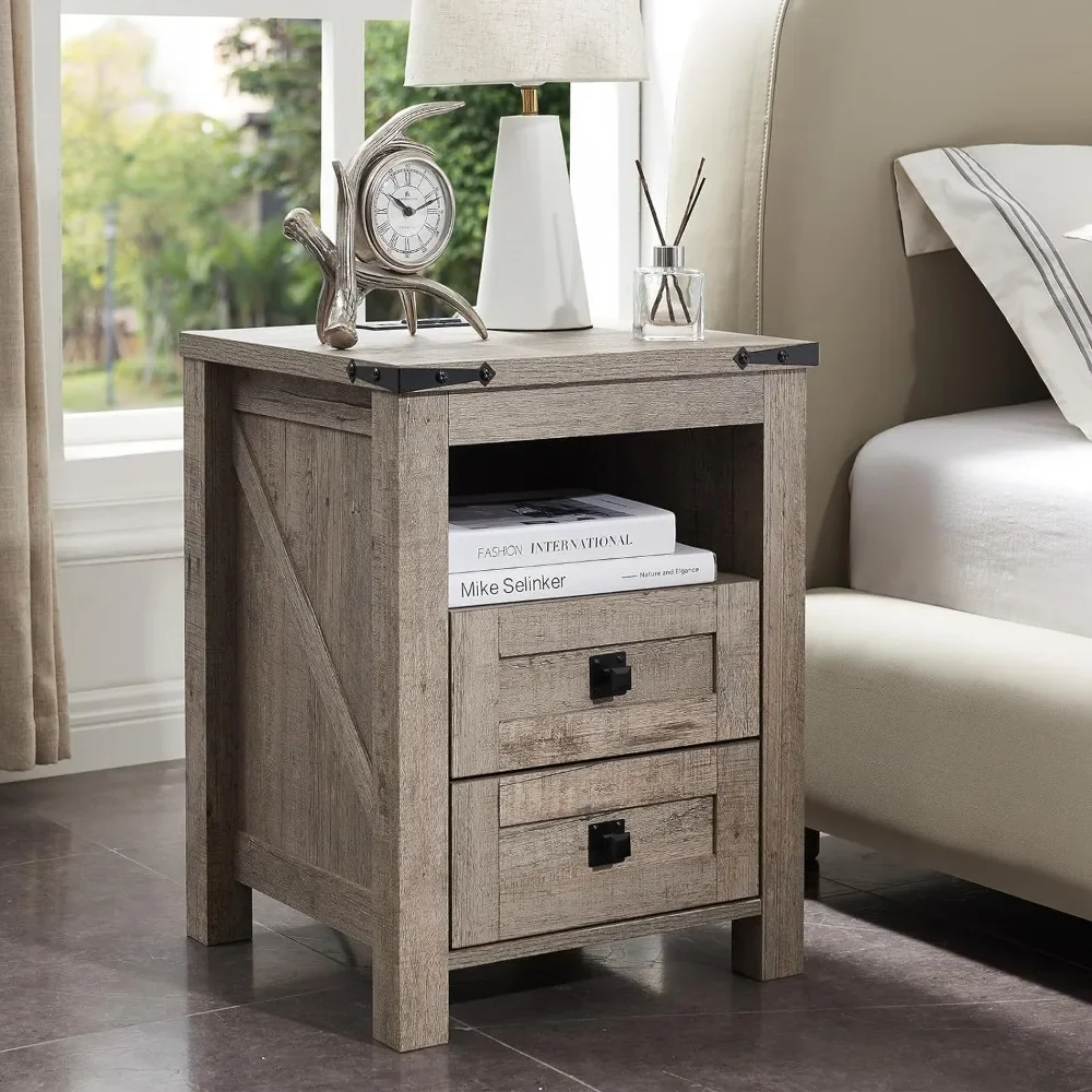 

Nightstand wtih Charging Station, End Table, Side Table with 2 Drawers Storage Cabinet for Bedroom, Living Room