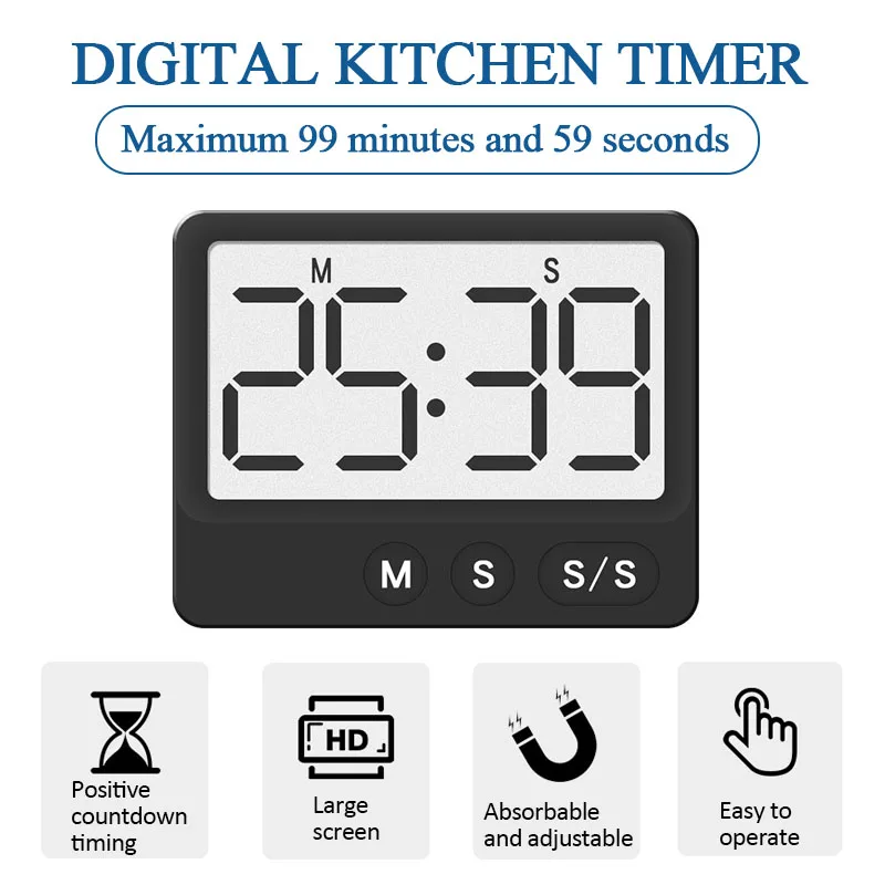 Temporizador de cocina magnético, pantalla LCD Digital, gestión del tiempo del estudiante, silencioso para escritorio temporizador de cocina, ducha, estudio
