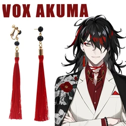 Anime VTuber Vox Akuma Cosplay Earrings NIJISANJI EN Luxiem Red Tassel Ear Clip For Women Men Props Jewelry Accessories