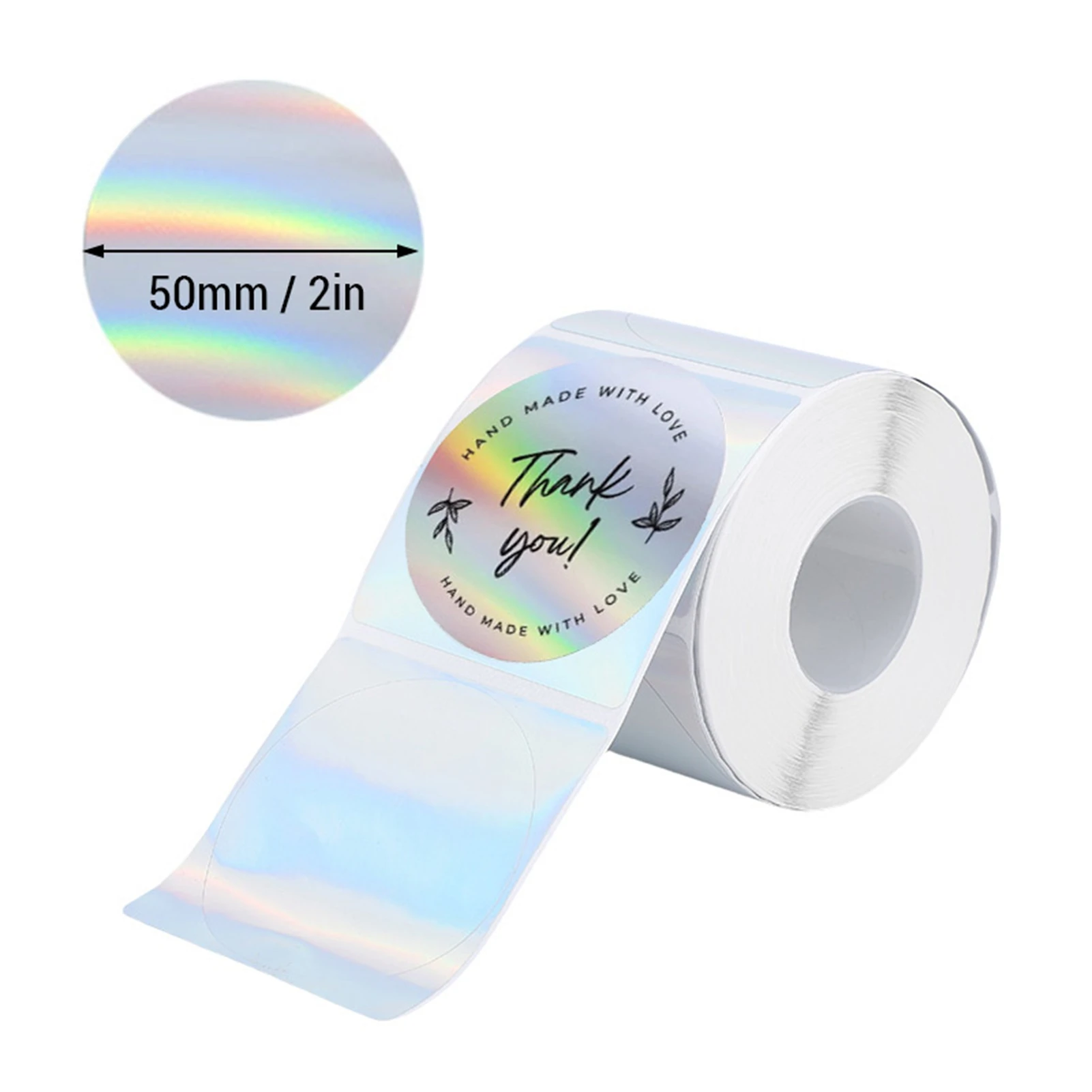 1 Roll 400Pcs Holographic Labels 2 Inch Round Printer Stickers Self Adhesive Direct Thermal Paper for Crafting Decorations
