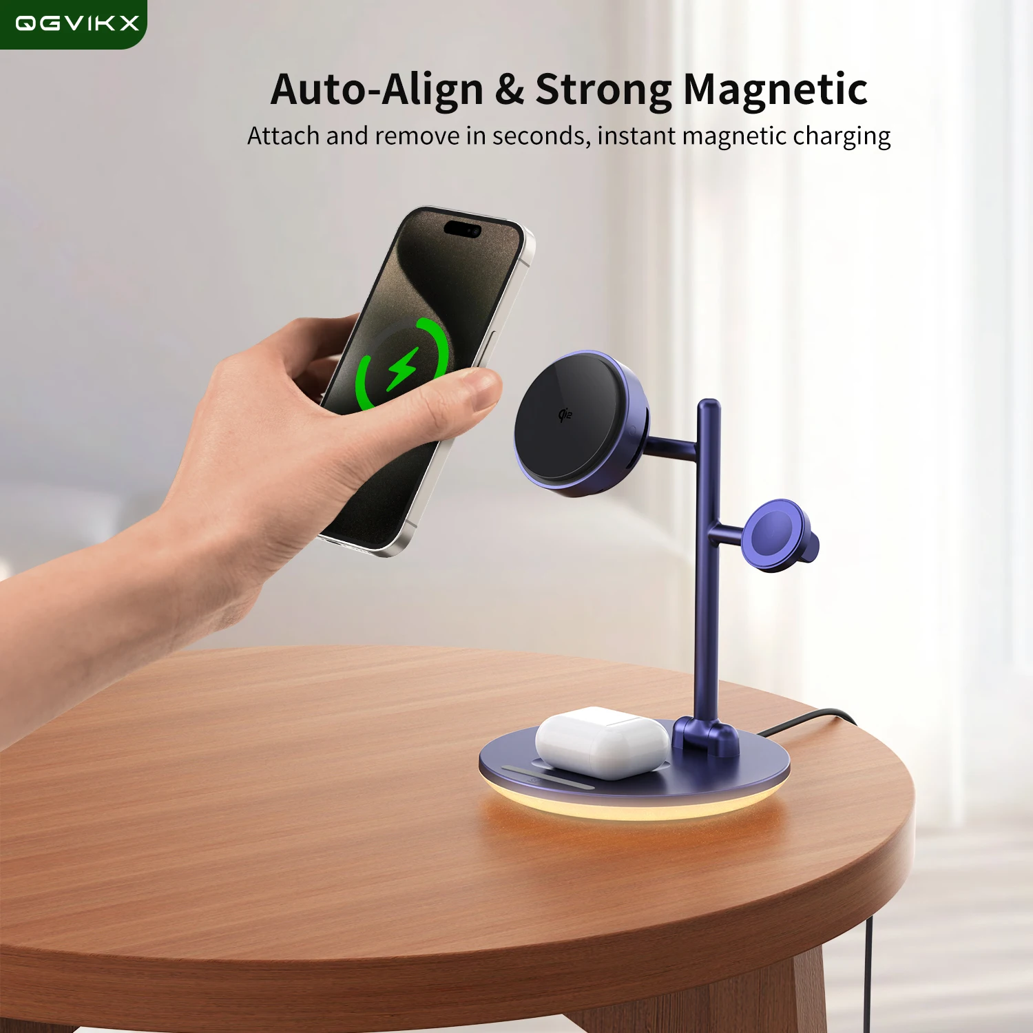 4-в-1 Беспроводная зарядная станция с магнитным охлаждением TEC Беспроводное зарядное устройство Qi2 15 Вт для телефонов Magsafe Apple Samsung, часов и наушников