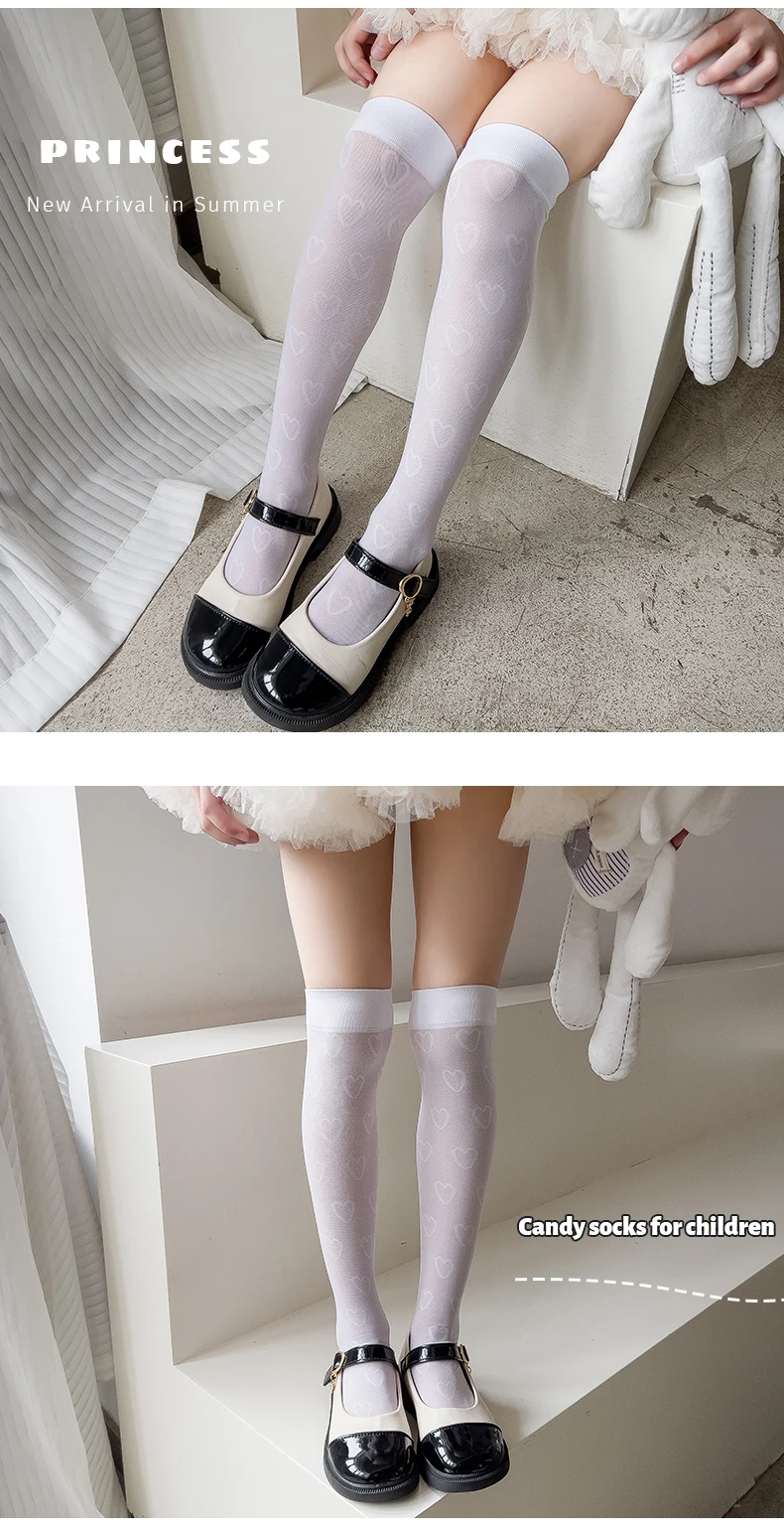 Säugling Baby Student hohle Herz Strümpfe Prinzessin Kinder über dem Knie hohe Socken ultra dünne transparente atmungsaktive lange Socken – Detail 6