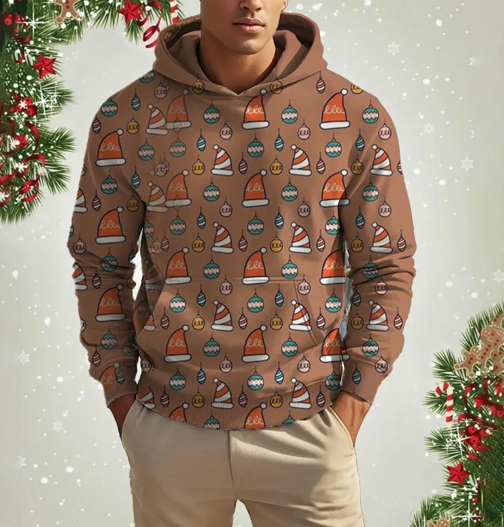 2024 Men's Christmas Sweatshirt 3D Printed Star And Snow Long Sleeve Printed Comfortable Loose O-Neck Hoodie Men's Clothing Top