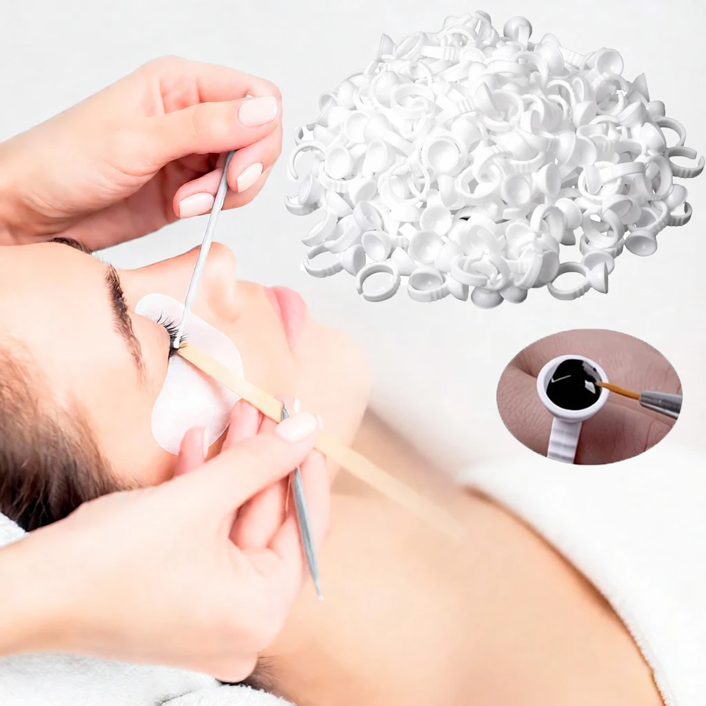 

100шт одноразовые кольца для клея для ресниц | Клейкий держатель для наращивания ресниц | Профессиональные клеевые лотки для накладных ресниц для наращивания